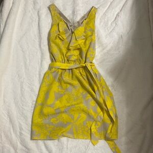 EXPRESS Floral Ruffle Front Tie Dress Yellow